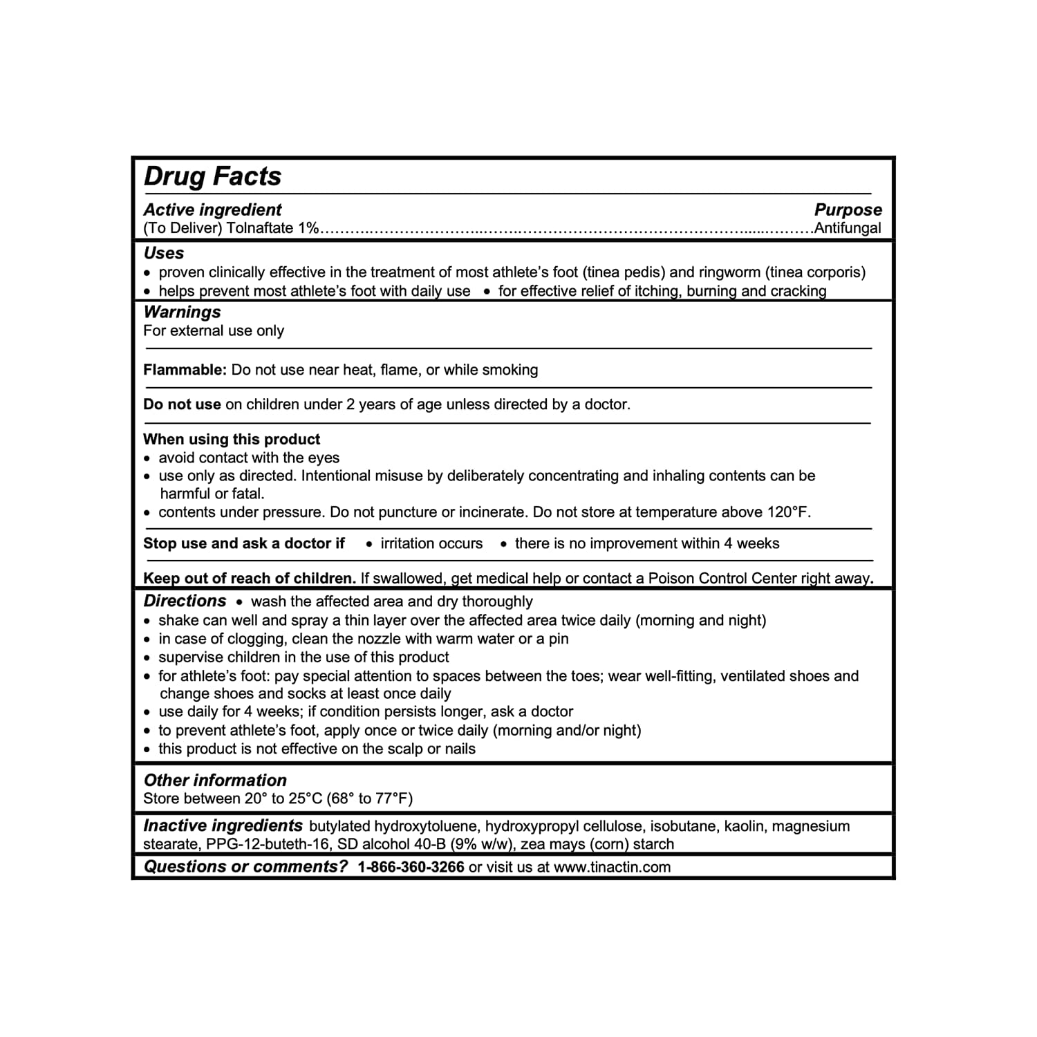 Drug facts for Tinactin® Athlete’s Foot Powder Spray