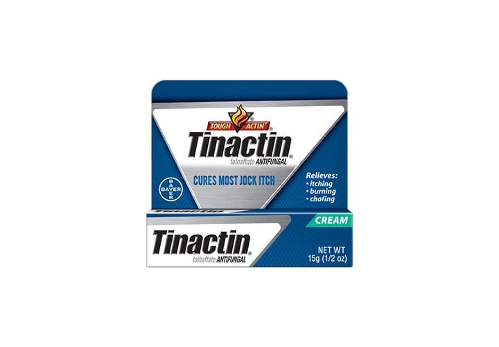 blue and white box of tinactin jock itch cream